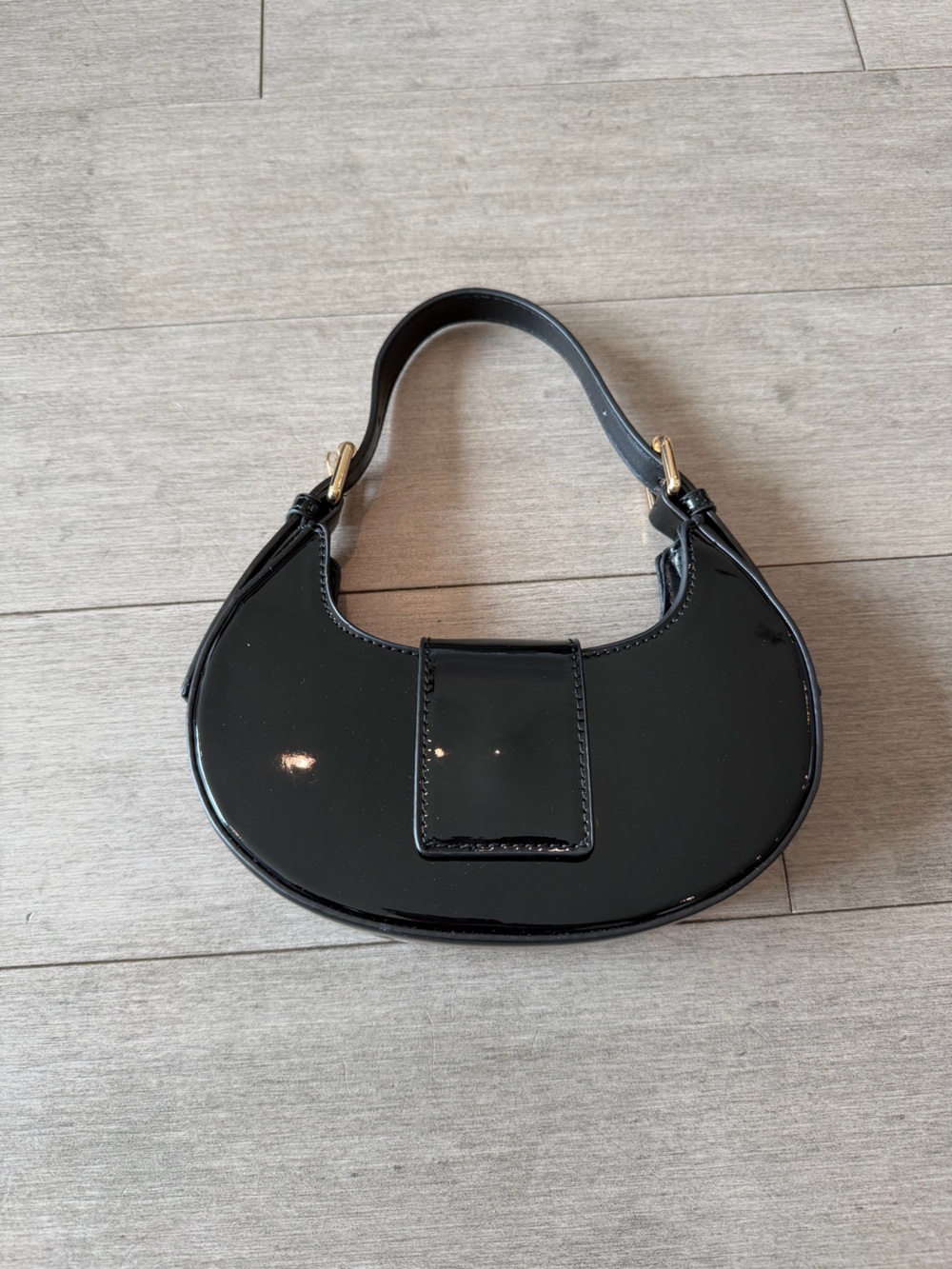 Black Patent Crescent Shoulder Bag